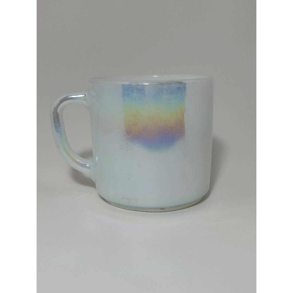Vintage Federal glass Iridescent moon glow Milk Glass Mug‎ D Handle